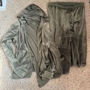 Olive Green Velour Tracksuit Set